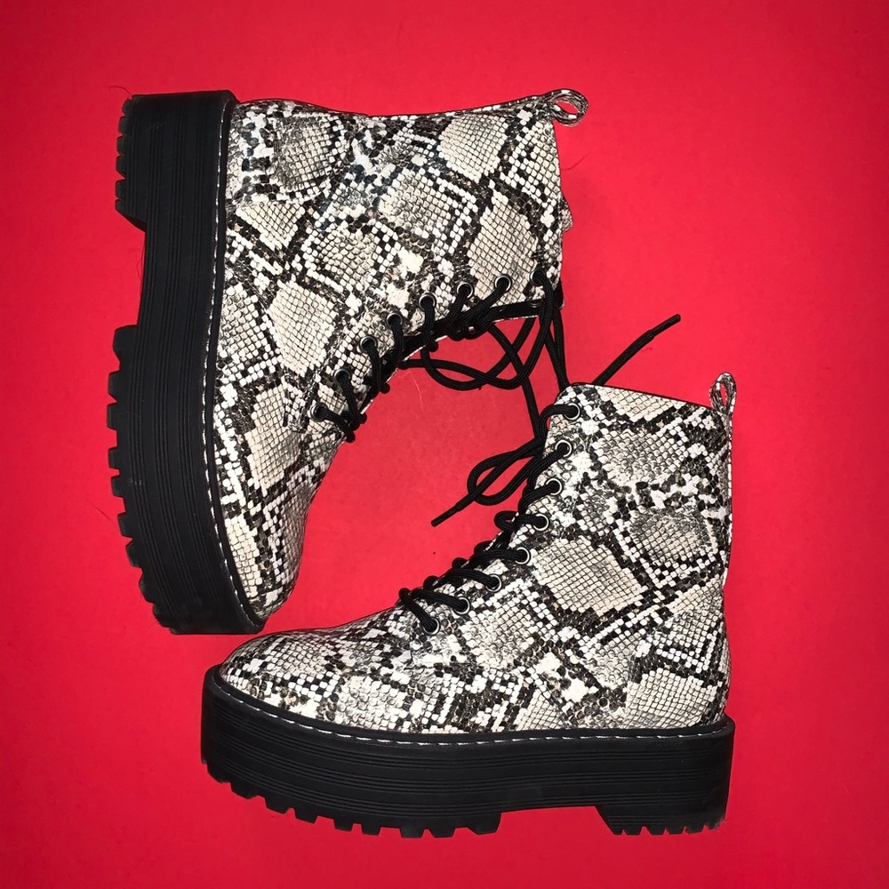 Snakeprint Platform Combat Boots